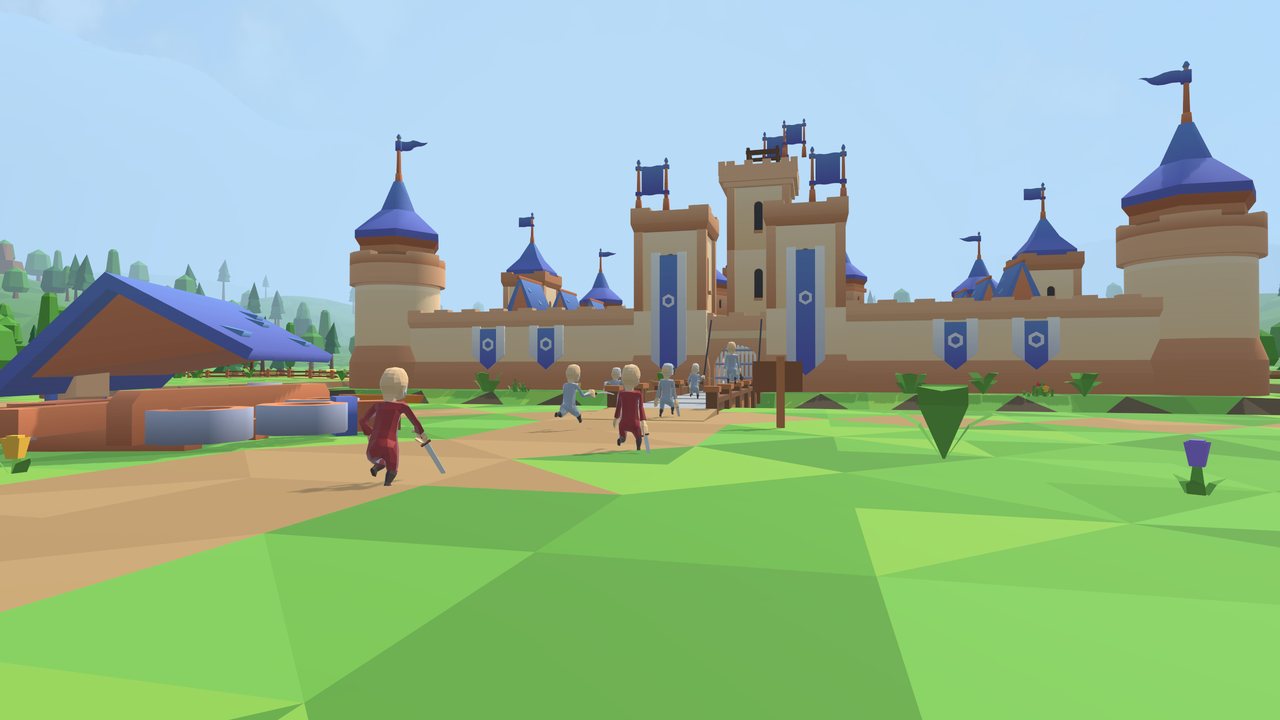 Knights charging up the road to the castle